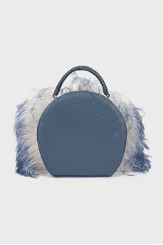 Leather bag decorated with feathers