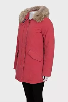 Down jacket decorated with fur