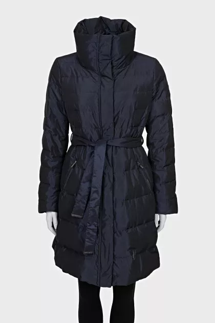 Blue coat with a high collar
