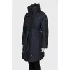 Blue coat with a high collar