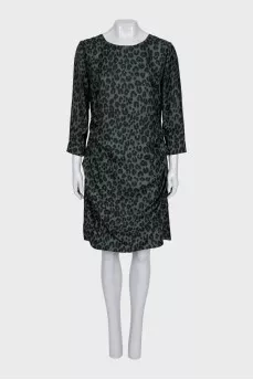 Green animal print silk dress