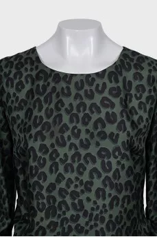 Green animal print silk dress