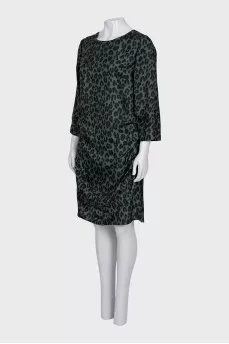 Green animal print silk dress
