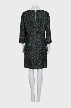 Green animal print silk dress