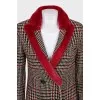 Coat with a plaid fur collar