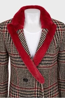 Coat with a plaid fur collar
