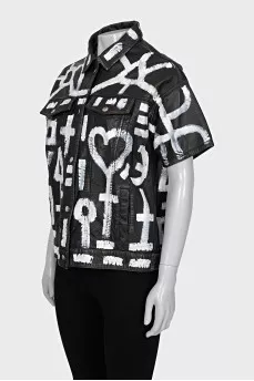 Leather shirt with short sleeves