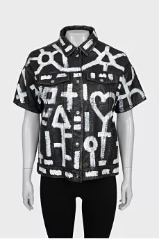 Leather shirt with short sleeves