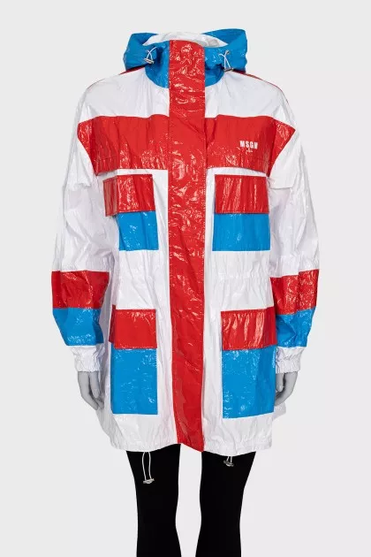 Long windbreaker with a hood