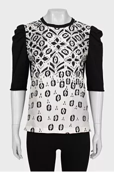 Straight blouse made of wool and silk