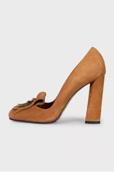 Suede shoes with metallic decor