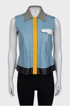 Leather vest with colored inserts