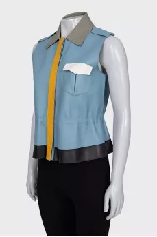 Leather vest with colored inserts