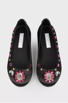 Baby ballet shoes with large rhinestones with tag