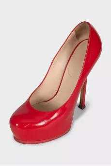 Red leather high heels