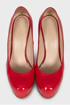 Red leather high heels
