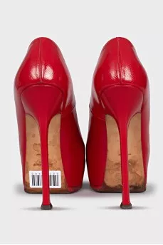 Red leather high heels