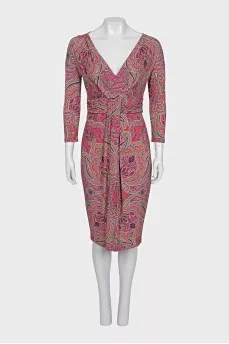 Long sleeve paisley print dress