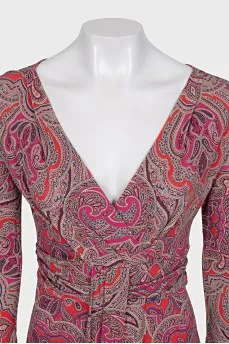 Long sleeve paisley print dress