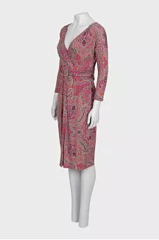 Long sleeve paisley print dress