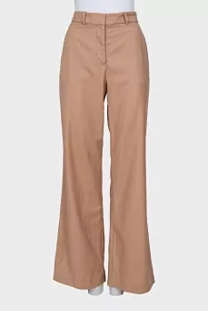 Beige wool straight trousers