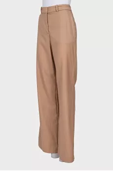 Beige wool straight trousers