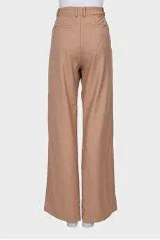 Beige wool straight trousers