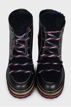 Leather lace-up wedge ankle boots