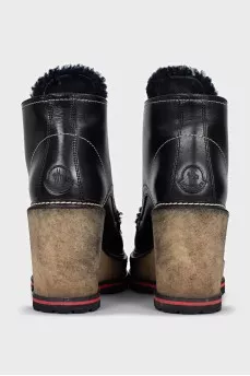 Leather lace-up wedge ankle boots