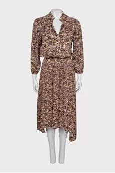 Fitted beige dress with print
