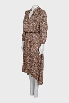 Fitted beige dress with print