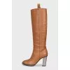 Leather boots with silver heels