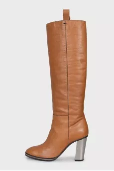 Leather boots with silver heels
