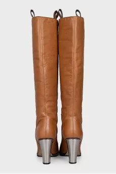 Leather boots with silver heels