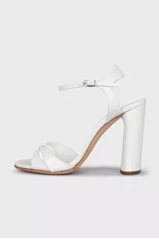 White leather heeled sandals