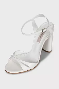 White leather heeled sandals