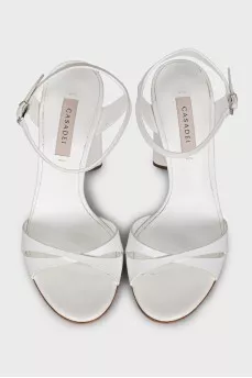White leather heeled sandals