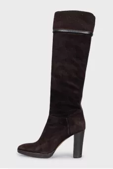 Suede boots with stacked heels