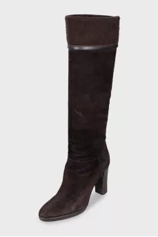 Suede boots with stacked heels