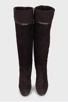Suede boots with stacked heels