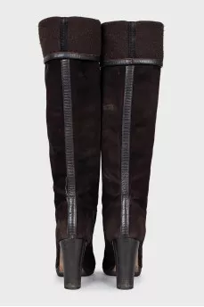 Suede boots with stacked heels