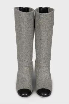 Textile boots with leather toes
