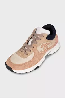 Mixed color suede sneakers