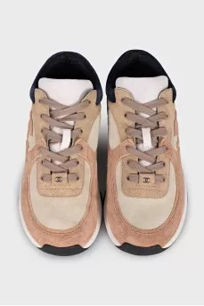 Mixed color suede sneakers