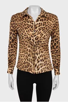 Animal print blouse with belt