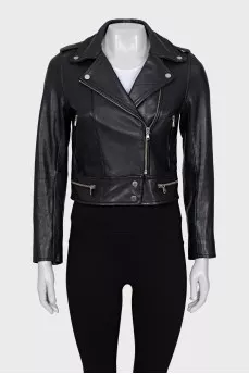 Black cropped leather jacket