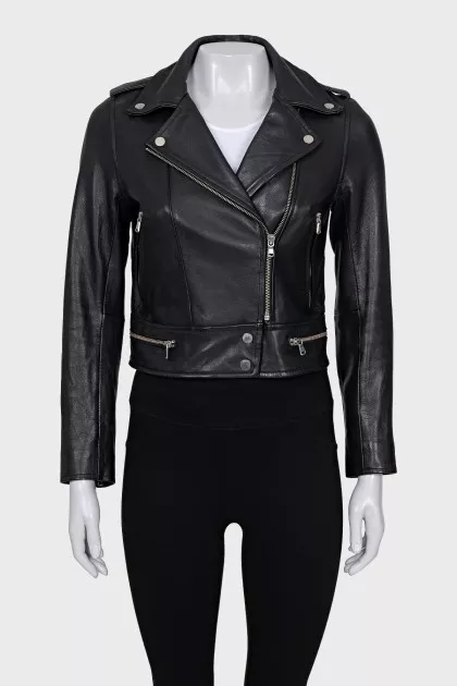 Black cropped leather jacket