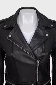 Black cropped leather jacket