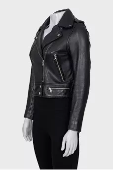 Black cropped leather jacket