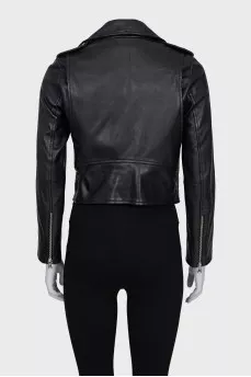 Black cropped leather jacket